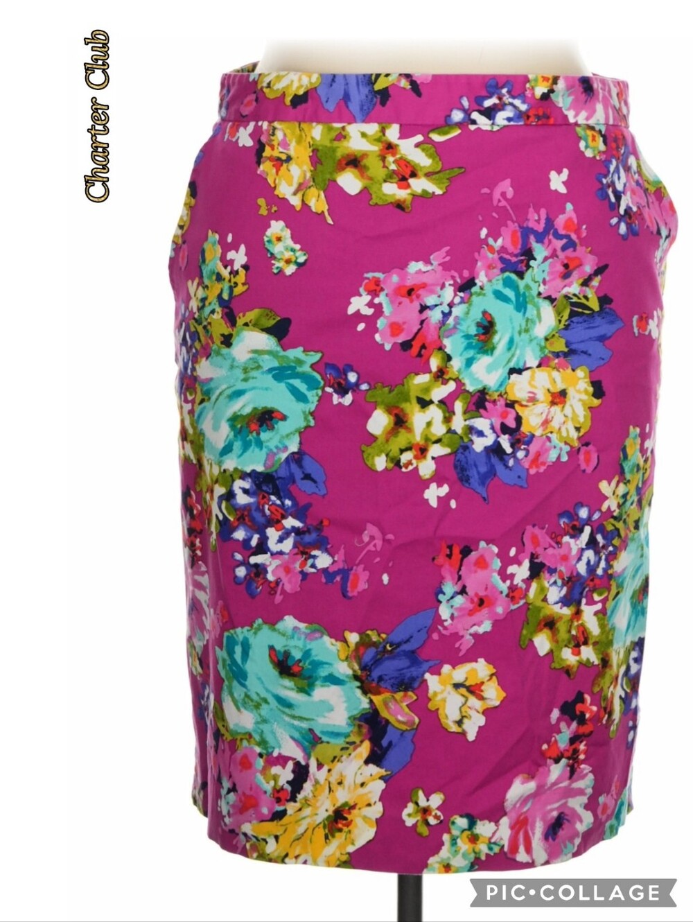 Charter Club pencil skirt magenta floral, pockets, zipper, 97% cotton, lined